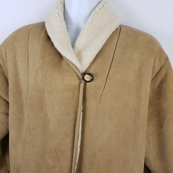 Vtg Knights Tailors Shearling Lined Suede Coat M - Picture 5 of 9